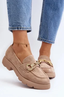 Damskie Mokasyny Z Ozdobą Beżowe Railenes