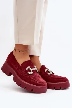 Damskie Mokasyny Z Ozdobą Bordowe Ellise