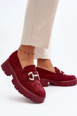 Damskie Mokasyny Z Ozdobą Bordowe Ellise