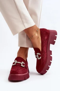 Damskie Mokasyny Z Ozdobą Bordowe Ellise