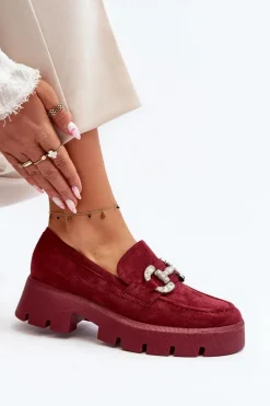 Damskie Mokasyny Z Ozdobą Bordowe Ellise