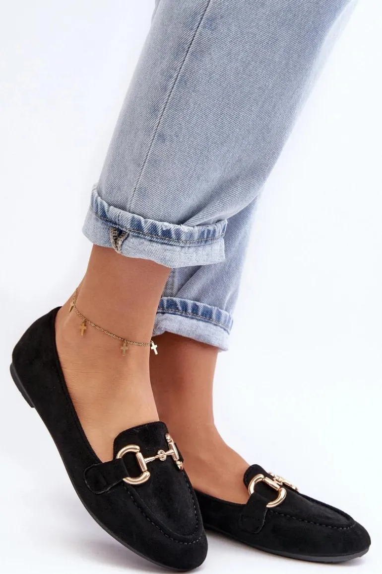 Damskie Mokasyny Z Ozdobą Ekozamsz Czarne Winalita