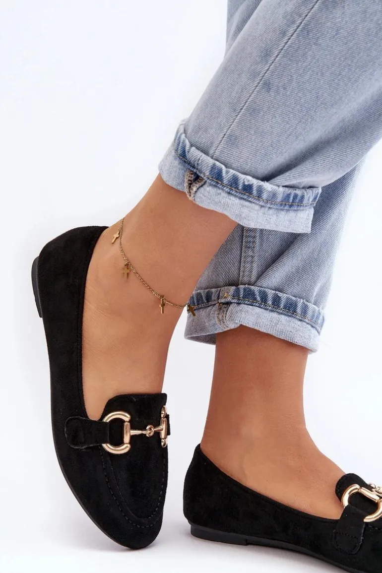 Damskie Mokasyny Z Ozdobą Ekozamsz Czarne Winalita