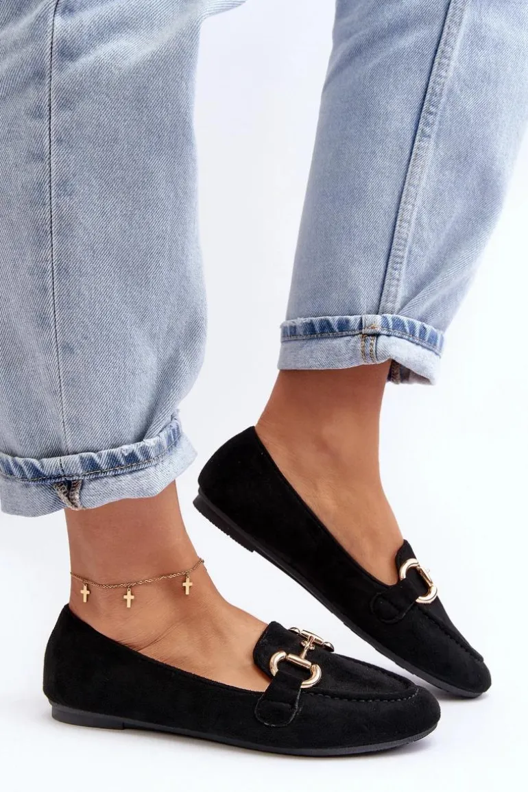 Damskie Mokasyny Z Ozdobą Ekozamsz Czarne Winalita