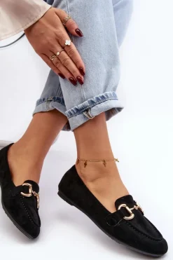 Damskie Mokasyny Z Ozdobą Ekozamsz Czarne Winalita