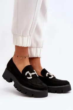 Damskie Mokasyny Z Ozdobą Czarne Ellise