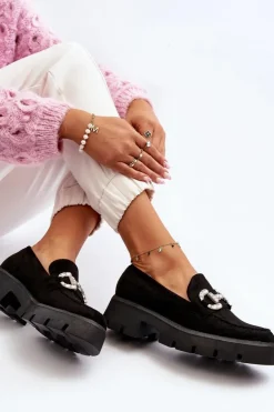 Damskie Mokasyny Z Ozdobą Czarne Ellise