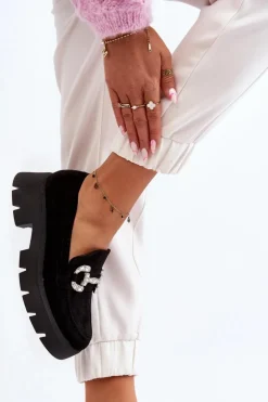 Damskie Mokasyny Z Ozdobą Czarne Ellise