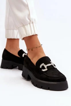 Damskie Mokasyny Z Ozdobą Czarne Ellise