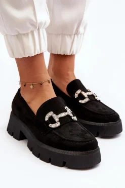 Damskie Mokasyny Z Ozdobą Czarne Ellise