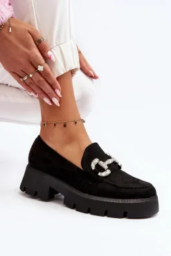 Damskie Mokasyny Z Ozdobą Czarne Ellise