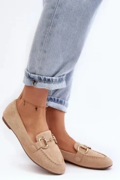 Damskie Mokasyny Z Ozdobą Ekozamsz Beżowe Winalita