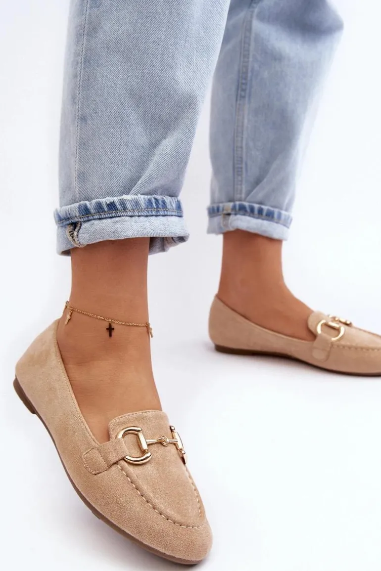 Damskie Mokasyny Z Ozdobą Ekozamsz Beżowe Winalita