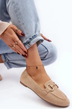 Damskie Mokasyny Z Ozdobą Ekozamsz Beżowe Winalita