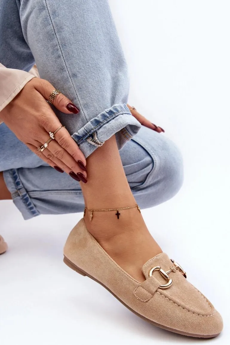 Damskie Mokasyny Z Ozdobą Ekozamsz Beżowe Winalita