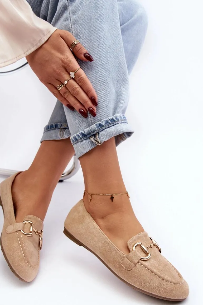 Damskie Mokasyny Z Ozdobą Ekozamsz Beżowe Winalita