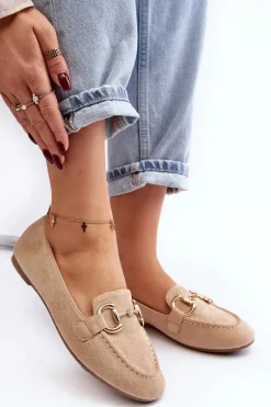 Damskie Mokasyny Z Ozdobą Ekozamsz Beżowe Winalita