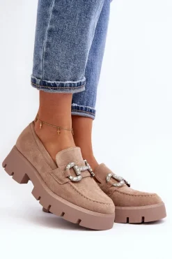 Damskie Mokasyny Z Ozdobą Beżowe Ellise
