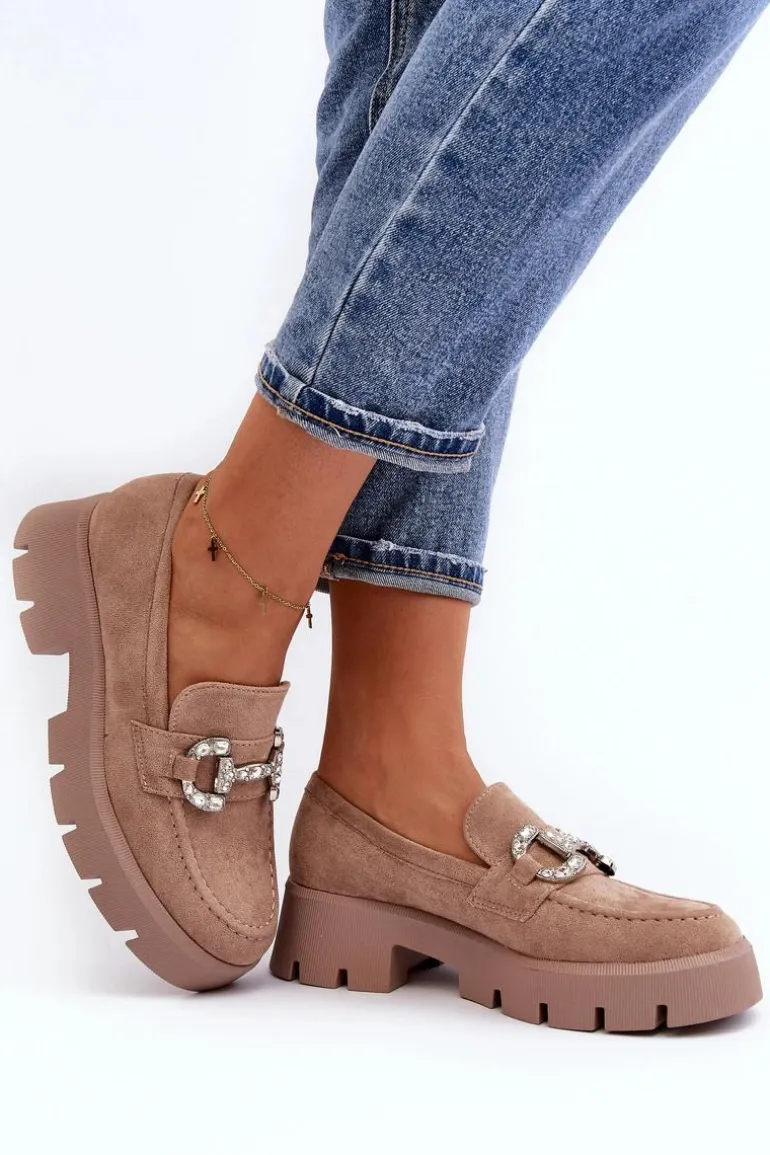 Damskie Mokasyny Z Ozdobą Beżowe Ellise