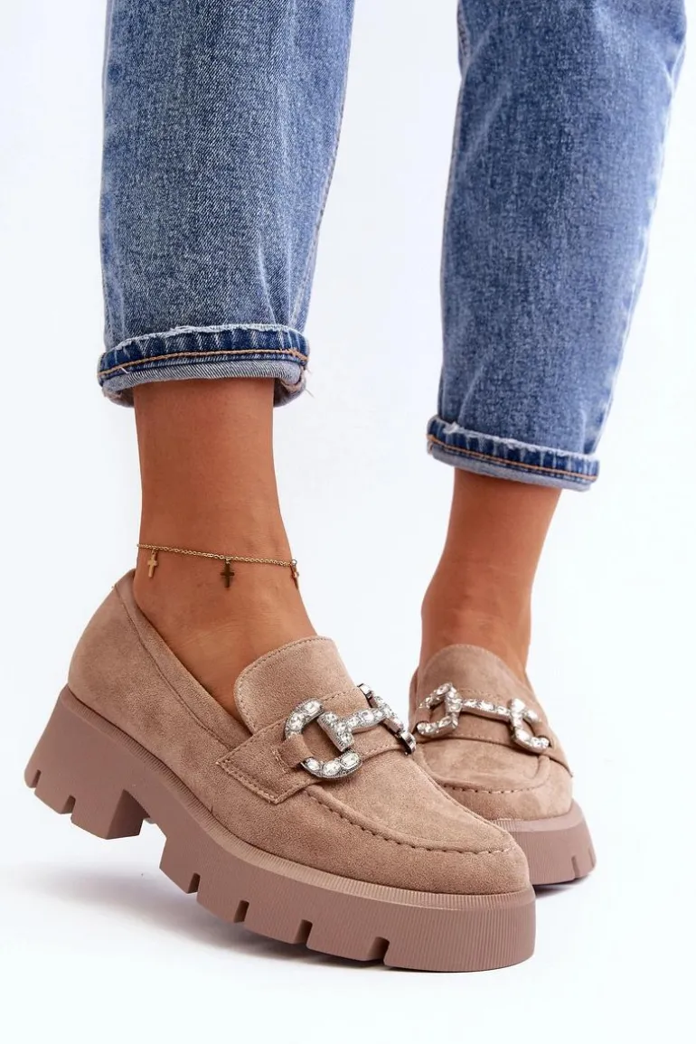 Damskie Mokasyny Z Ozdobą Beżowe Ellise