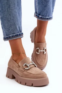 Damskie Mokasyny Z Ozdobą Beżowe Ellise