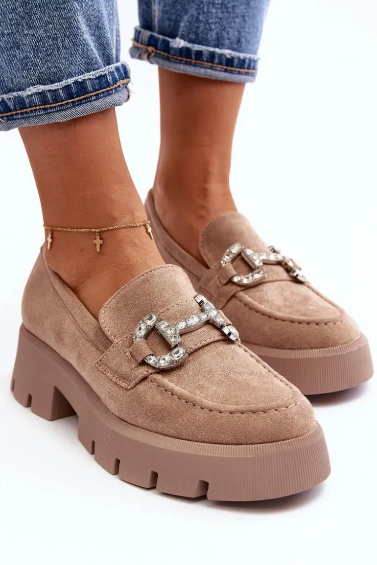 Damskie Mokasyny Z Ozdobą Beżowe Ellise