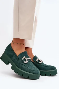 Damskie Mokasyny Z Ozdobą Zielone Ellise