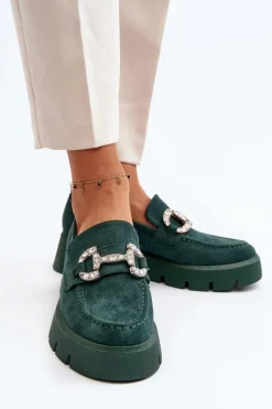 Damskie Mokasyny Z Ozdobą Zielone Ellise