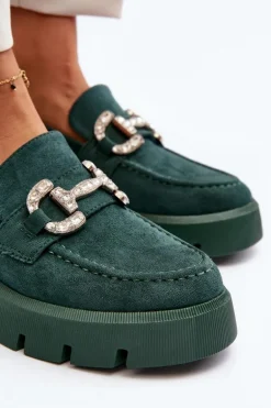 Damskie Mokasyny Z Ozdobą Zielone Ellise