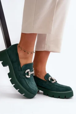 Damskie Mokasyny Z Ozdobą Zielone Ellise