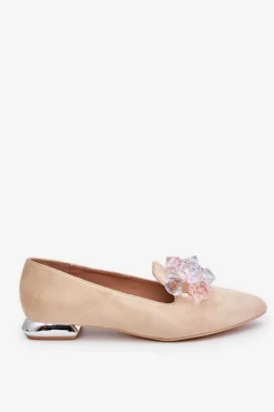 Damskie Mokasyny Z Ozdobami Na Płaskim Obcasie Beżowe Sloane