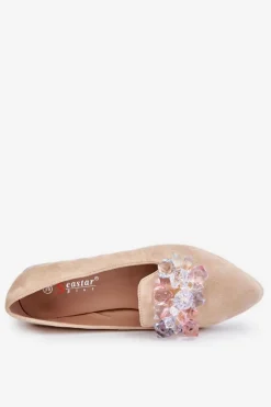 Damskie Mokasyny Z Ozdobami Na Płaskim Obcasie Beżowe Sloane