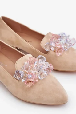 Damskie Mokasyny Z Ozdobami Na Płaskim Obcasie Beżowe Sloane