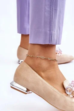 Damskie Mokasyny Z Ozdobami Na Płaskim Obcasie Beżowe Sloane