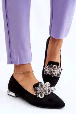 Damskie Mokasyny Z Ozdobami Na Płaskim Obcasie Czarne Sloane