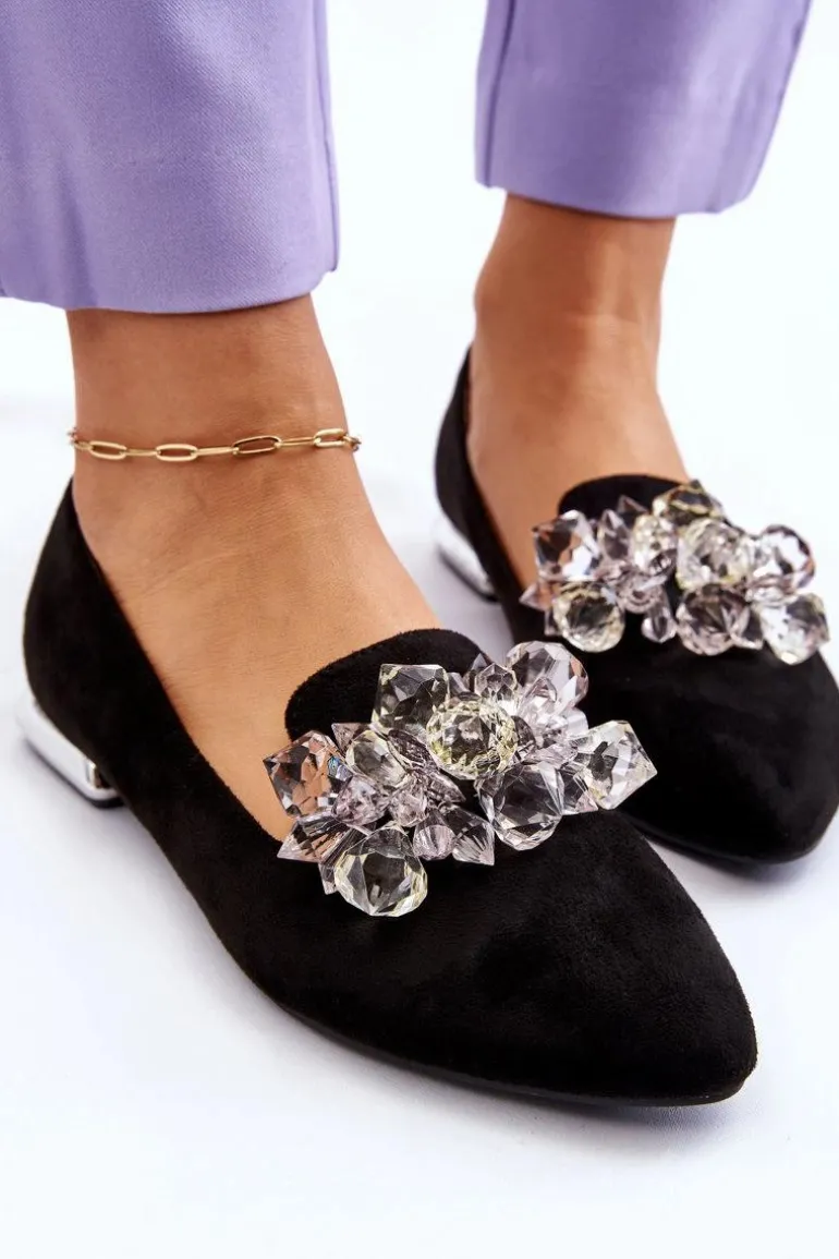 Damskie Mokasyny Z Ozdobami Na Płaskim Obcasie Czarne Sloane