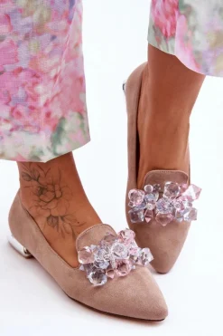 Damskie Mokasyny Z Ozdobami Na Płaskim Obcasie Ciemnobeżowe Sloane