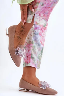 Damskie Mokasyny Z Ozdobami Na Płaskim Obcasie Ciemnobeżowe Sloane