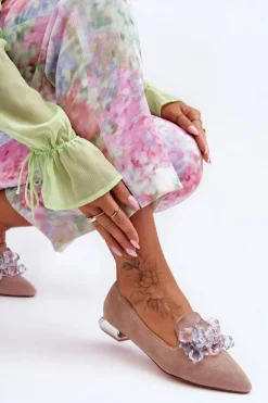 Damskie Mokasyny Z Ozdobami Na Płaskim Obcasie Ciemnobeżowe Sloane