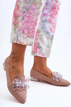 Damskie Mokasyny Z Ozdobami Na Płaskim Obcasie Ciemnobeżowe Sloane