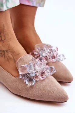 Damskie Mokasyny Z Ozdobami Na Płaskim Obcasie Ciemnobeżowe Sloane