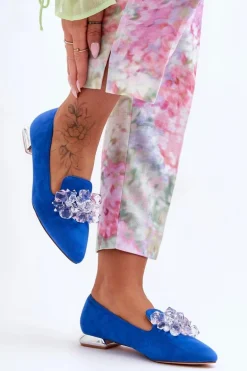 Damskie Mokasyny Z Ozdobami Na Płaskim Obcasie Niebieskie Sloane