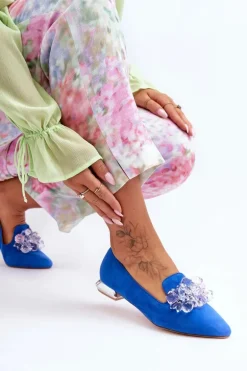 Damskie Mokasyny Z Ozdobami Na Płaskim Obcasie Niebieskie Sloane