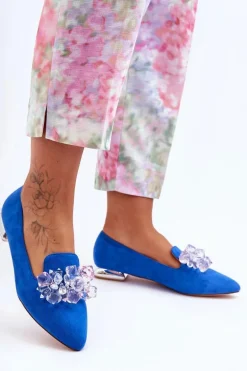 Damskie Mokasyny Z Ozdobami Na Płaskim Obcasie Niebieskie Sloane