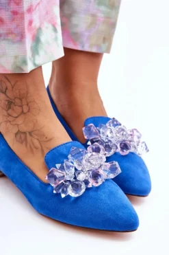 Damskie Mokasyny Z Ozdobami Na Płaskim Obcasie Niebieskie Sloane