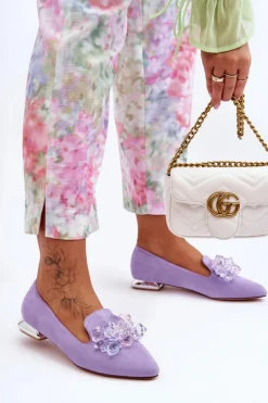 Damskie Mokasyny Z Ozdobami Na Płaskim Obcasie Fioletowe Sloane