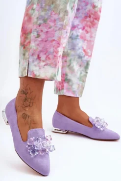 Damskie Mokasyny Z Ozdobami Na Płaskim Obcasie Fioletowe Sloane