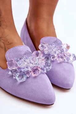 Damskie Mokasyny Z Ozdobami Na Płaskim Obcasie Fioletowe Sloane