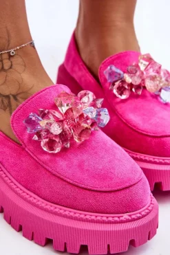 Damskie Mokasyny Z Ozdobnymi Kryształami Różowe Avril