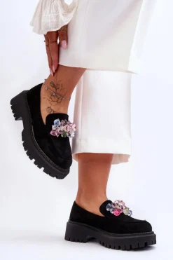 Damskie Mokasyny Z Ozdobnymi Kryształami Czarne Avril